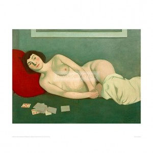VAL056 Reclining Nude with Blue Playing Cards